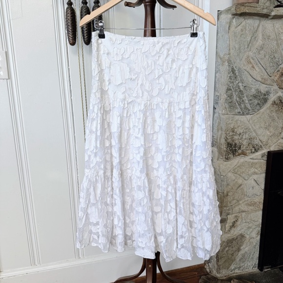 Vintage Lace Patchwork Floral White Tiered Aline Midi Skirt size Small - Picture 6 of 7